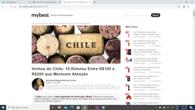 Meu post sobre vinhos do Chile no My Best